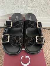 GUCCI MANS BLACK LUXURY SUEDE GG SANDAL SIZE UK 11 EU 45