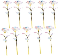 10 PCS 24K Colorful Artificial Flower Rose Rainbow Mother Day Gift Decoration