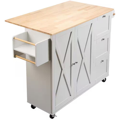45.3 In. Width Kitchen Island Cart with Solid Natural Wood Top, Mobile Carts wit