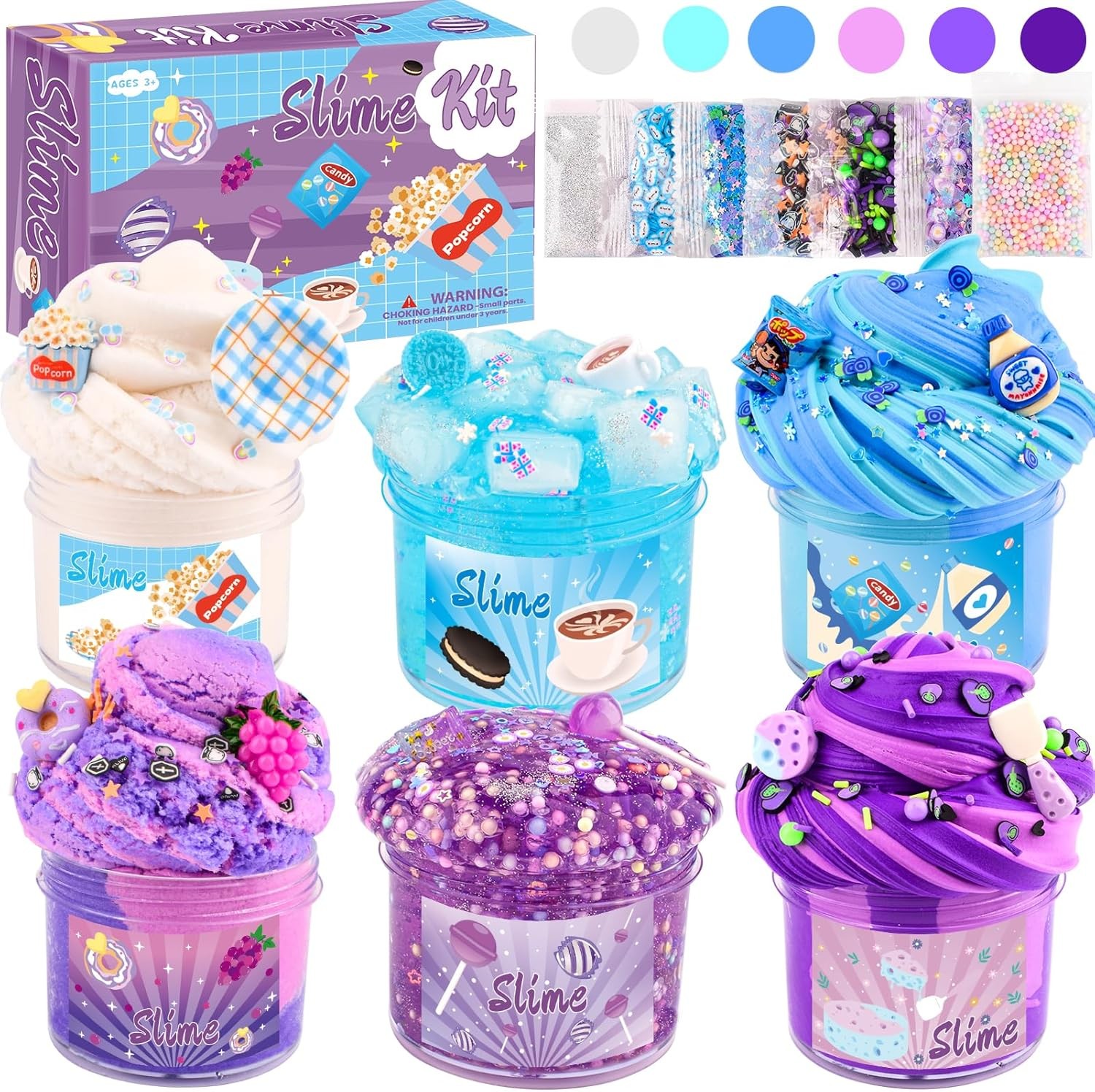 6 Pack Snacks Slime Kit for Kids-Cloud Butter Clear Slimes, Blue & Purple Snack