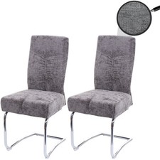 B-Ware 2er-Set Esszimmerstuhl MCW-G56, Freischwinger, Stoff Chenille, dunkelgrau