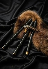 Handcrafted Luxury Walking Stick, Ebony  Brass Inlay, Artisan Cane