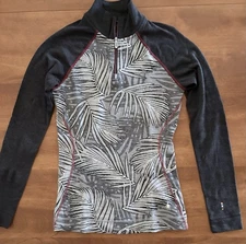 Smartwool Merino 250 Base Layer 1/4 Zip Hoodie Palm Print 100% Wool Size Small