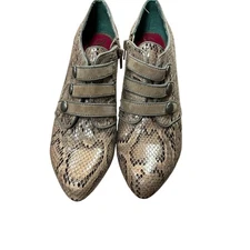 Poetic Licence London Snakeskin Print Heeled Ankle Boots Booties Buttons Detail