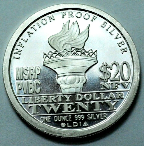 2009 Norfed Liberty $20 NFV Inflation Proof 1 Oz 999 Silver Round Trust In God".