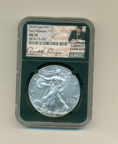 2018 American Silver Eagle NGC MS 70 Early Releases Ronald Reagan Label
