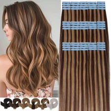 CLEARANCE 100% Real Remy Tape In Human Hair Extensions Skin Weft 60PCS Balayage