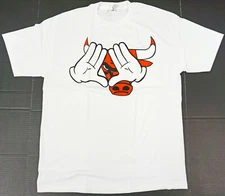 ILLUMINATI T-shirt Bulls Mickey Hands Tee Adult Mens White New