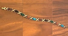 Antique Copper Magnetic Link Colorful Stones Bracelet - Arthritis Pain Relieve