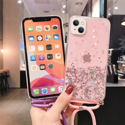 For iPhone 14 13 12 Pro Max 11 XS XR 8+ Glitter Lanyard Silicone Soft Case Cover - Photo 12 sur 18