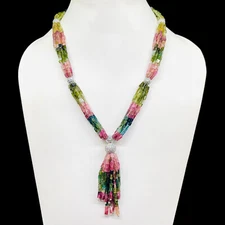 6 Strands Natural Tourmaline Octagon Beads Boutique Necklace 925 Silver Clasp