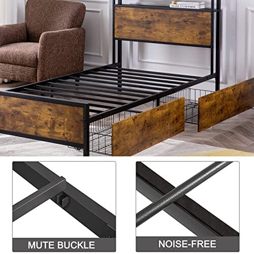 GAZHOME Twin XL Bed Frame with 2 XL Storage Drawers Metal Platform Bed Frame ...