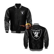 Las Vegas Raiders Giacca Bomber Raso Nero Classica Varsity