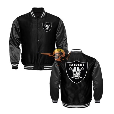 Las Vegas Raiders Black Satin Bomber Classic Varsity Jacket