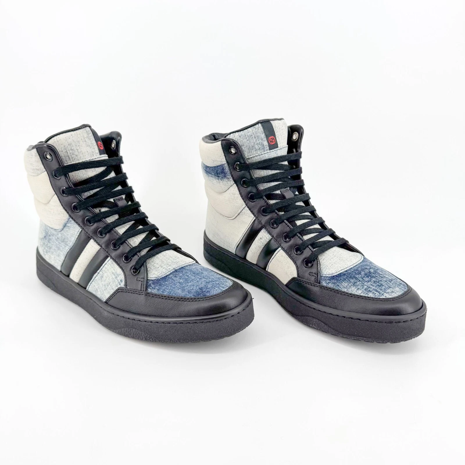 Baskets Gucci High Top Denim EU 39 US 9 bleu délavé délavé rétro décontracté