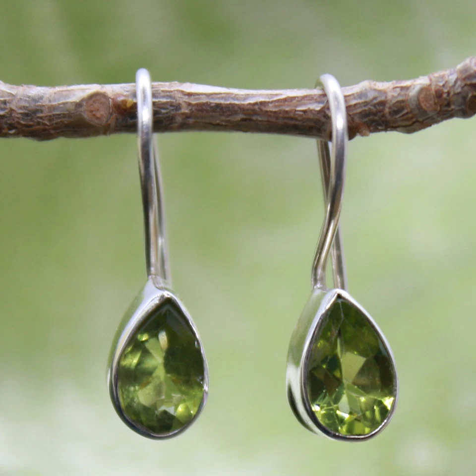 Peridot Ohrhänger Sterling Silber 925 Ohrringe Tropfen Grün Facettenschliff ho - Bild 2 von 4