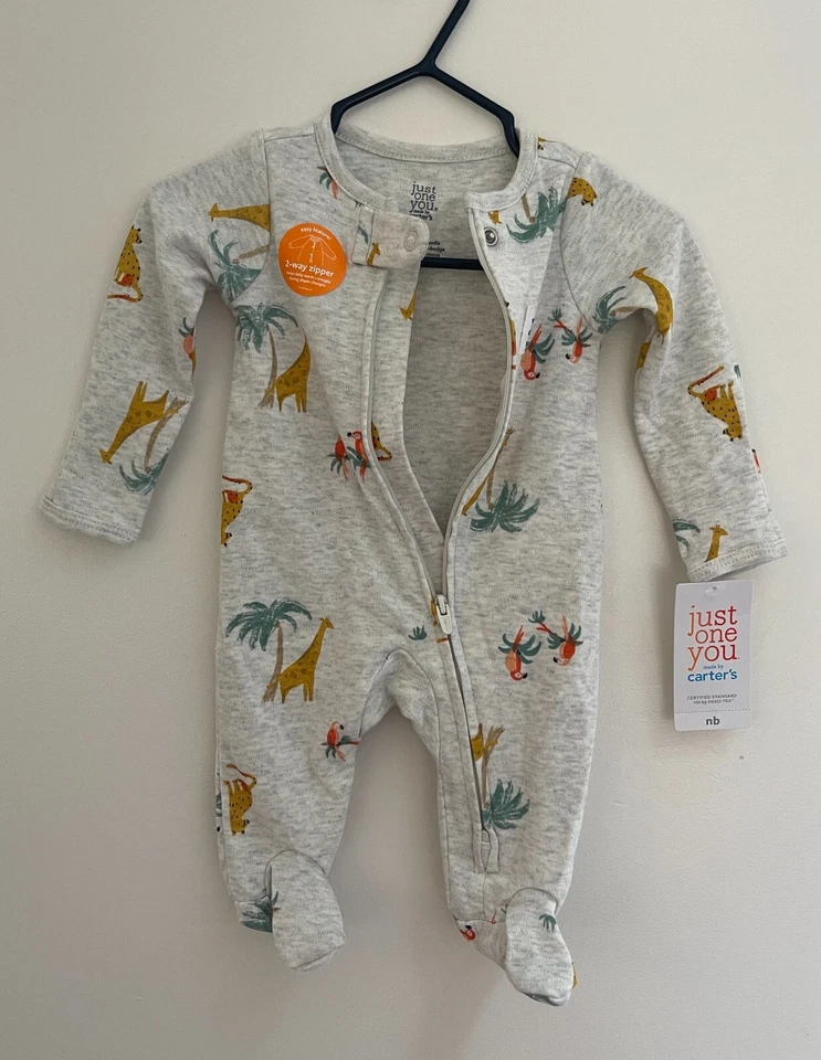 Lindos animales de la selva algodón Just One You Carters cremallera bidireccional 1 pieza gris nuevo con etiquetas Foto 2 de 4