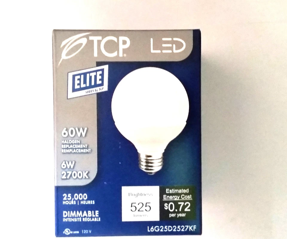 TCP L6G25D2527KF 6W Dimmable LED G25 Globe Warm White Light Bulb 60 Watt Equiv - Image 3 of 4