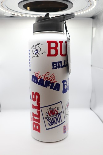 Buffalo Bills Edelstahl 34 Unzen Löscher weiß farbige Wasserflasche Neu mit Etikett