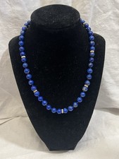 18  Natural Lapis Lazuli  14k YELLOW Gold Bead Necklace 8mm Hand Knotted
