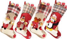 Christmas Stockings Bulk 4 Pcs - 18" Classic Xmas Stockings Set of 4 - Santa Sno