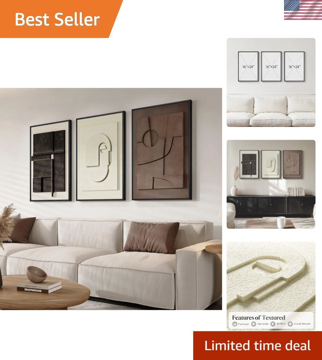 3D Textured Wall Art Framed Abstract Pictures for Living Room Bedroom Office
Opens in a new window o