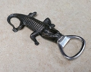 Vintage Cast Metal Alligator Bottle Opener Corkscrew Crocodile Nice Detail Clean