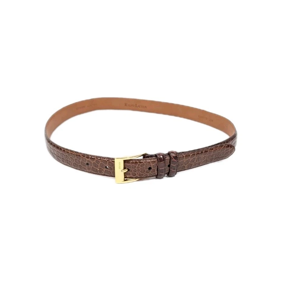 Ralph Lauren Brown Crocodile Embossed Leather‎ Belt Gold Buckle Slim size L Ralph Lauren Belt Medium Brown Croc Embossed Leather Gold  main image 3