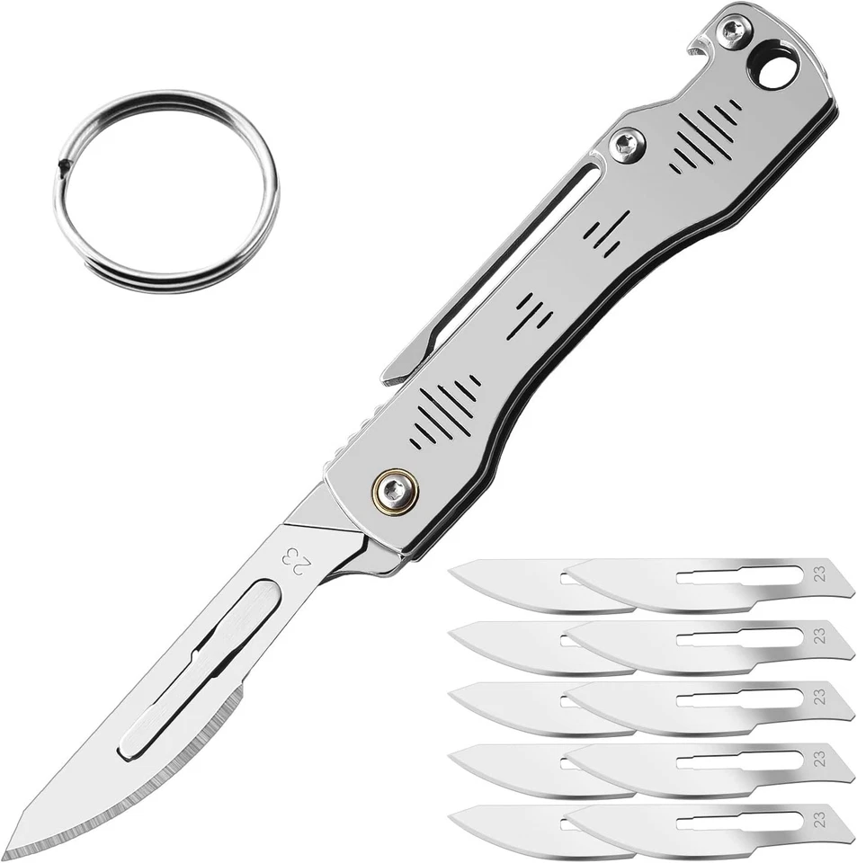 Folding Scalpel Knife with 10 Replaceable Blades Lightweight Compact Design - Image 3 of 4
