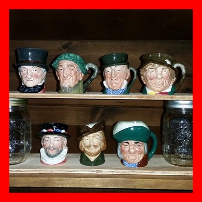 7 Royal Doulton Toby Jug Set Lot Paddy Mr. Micawber Auld Mac John Peel Philpots