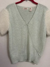 Vtg Andrea Haber Sweater Large Mint Green With Angora Sleeves