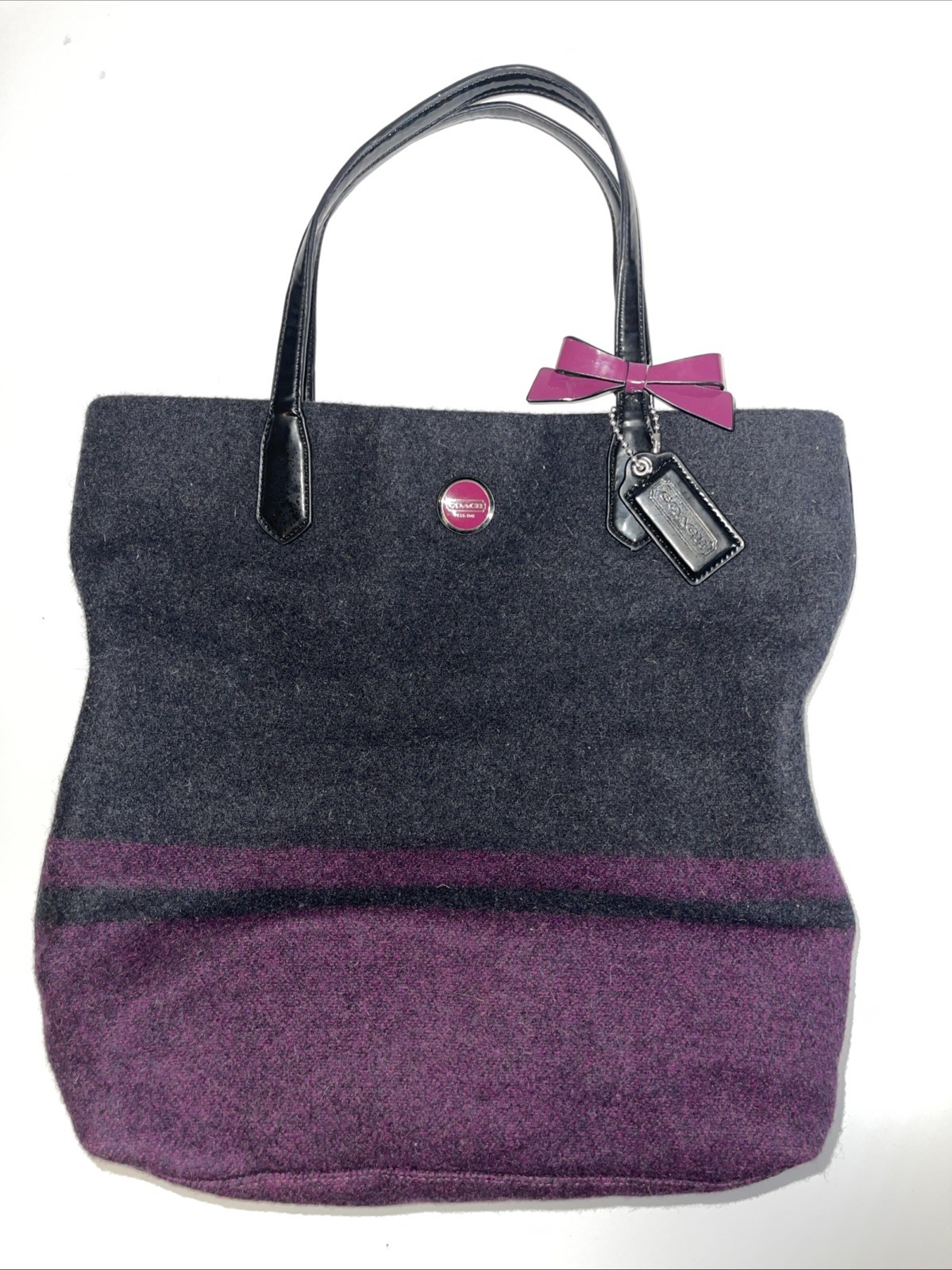 COACH SIGNATURE STRIPE WOOL Satchel Purse Tote Bag F24665 Passion Berry Pink