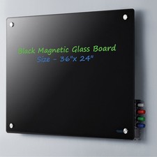 Global Industrial 36'W x 24"H Magnetic Glass Whiteboard Black