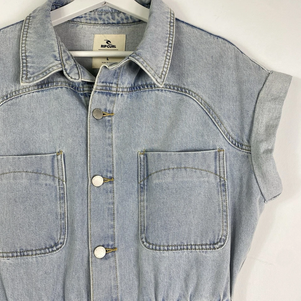 Rip Curl Jumpsuit Jeans Overall Gr.L Damen Einteiler Blau Kurzarm Shorts - Bild 4 von 4