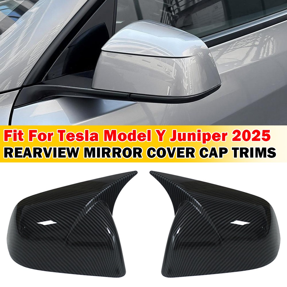For Tesla Model Y Juniper 2025 Gloss Black/Carbon Fiber Side Mirror Cover Caps