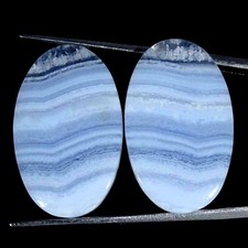 30.70Cts Natural Blue Lace Agate Oval Pair Cabochon Loose Gemstone 16x27x4mm