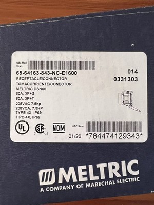 Meltric DSN60 Receptacle Decontactor 63-64163 60A 3P+G Black Poly CE Marked