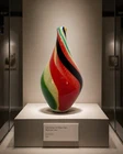 Hand Blown Art Glass Vase 14.5” Tall – Multicolor Swirl Murano Style Decorative