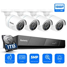Ravienty 8CH DVR 1080P Video AI Security Camera System Outdoor Night Vision 1TB