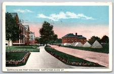Fort Ethan Allen Vermont~Barrracks & Post Exchange~Main Street~1917 Postcard