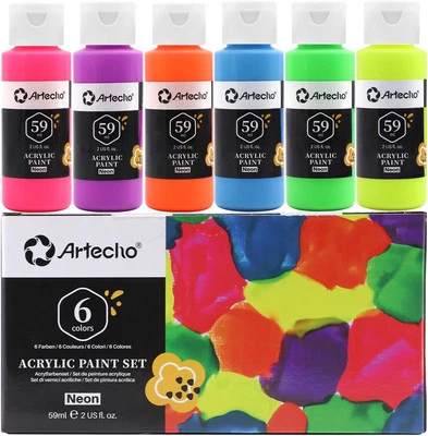 Artecho Acrylic Paint Acrylic Paint Set for Art, 6 Neon Colors 2 Oz Acrylic Pai