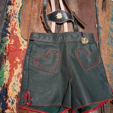 Bergfreund Vintage German Leather Lederhosen Toddler Girls Hearts size 3 EUC