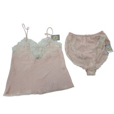 Christian Dior Lingerie Set Womens Medium Pink Vintage Camisole Panty Lace Trim