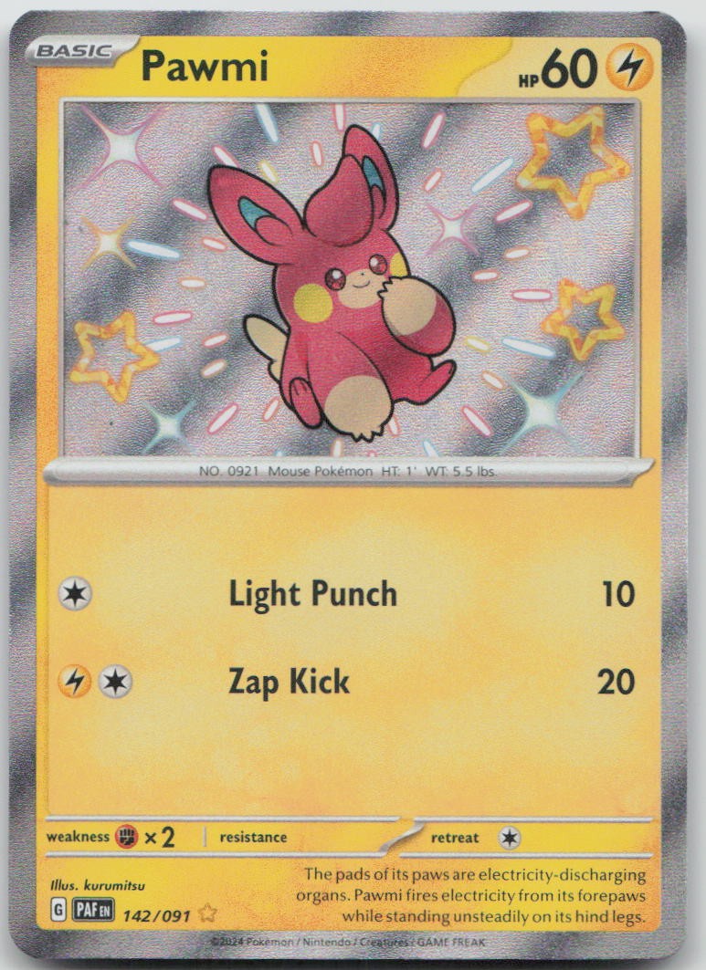 PAWMI 142/091 SHINY RARE PALDEAN FATES POKEMON HOLO NM/M