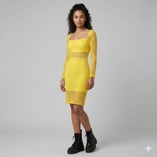 Hot Miami Styles Dress Womens L Yellow Crochet Lace Bodycon Summer Sexy Festival
