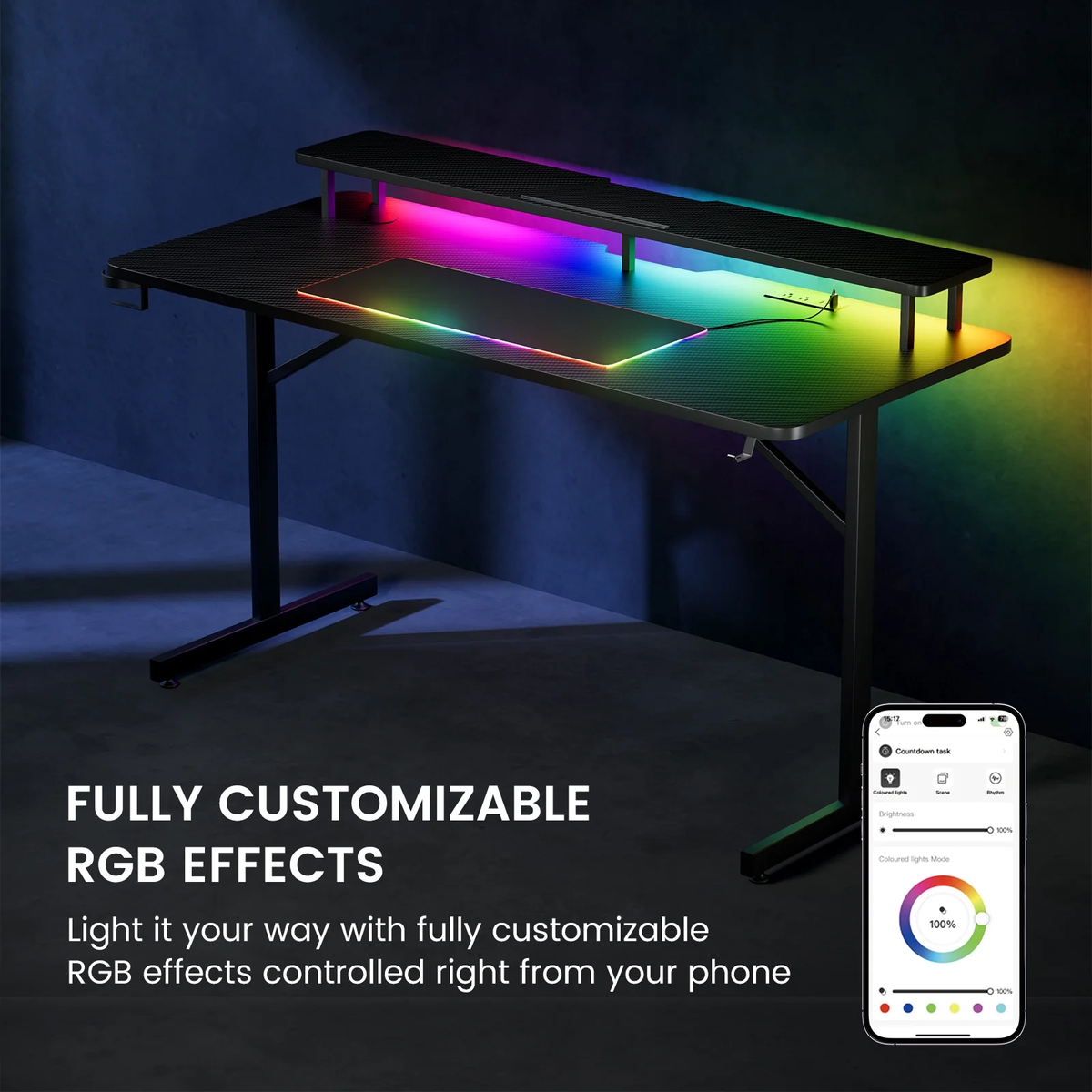 GTRACING GTZ-510-RGB Lumina Elite LED Gaming Desk, Integrated RGB