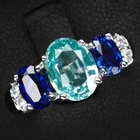 Bluish Green Paraiba Tourmaline Sapp 2.90Ct 925 Sterling Silver White Gold Rings