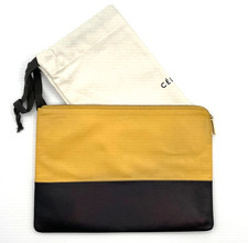 CELINE Clutch Hand Bag Pouch Leather Yellow Black Authentic from Japan 0140