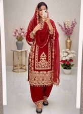 Heavy Faux Georgette Red Palazzo Suit With Dupatta For Functional Wear