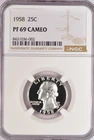 1958 Washington Quarter Proof NGC PF 69 CAMEO PR69CAM Frosty Silver Coin 25C